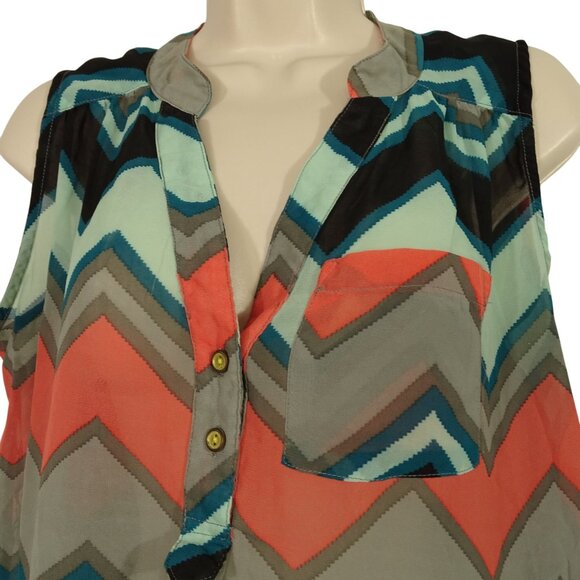 Rue21 Chevron Print Sleeveless Blouse Women Size XL Multicolor Sheer - Picture 2 of 8
